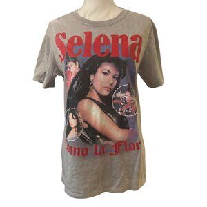 Selena Como La Flor Graphic T-Shirt Gray Vintage Look Women's Size Small